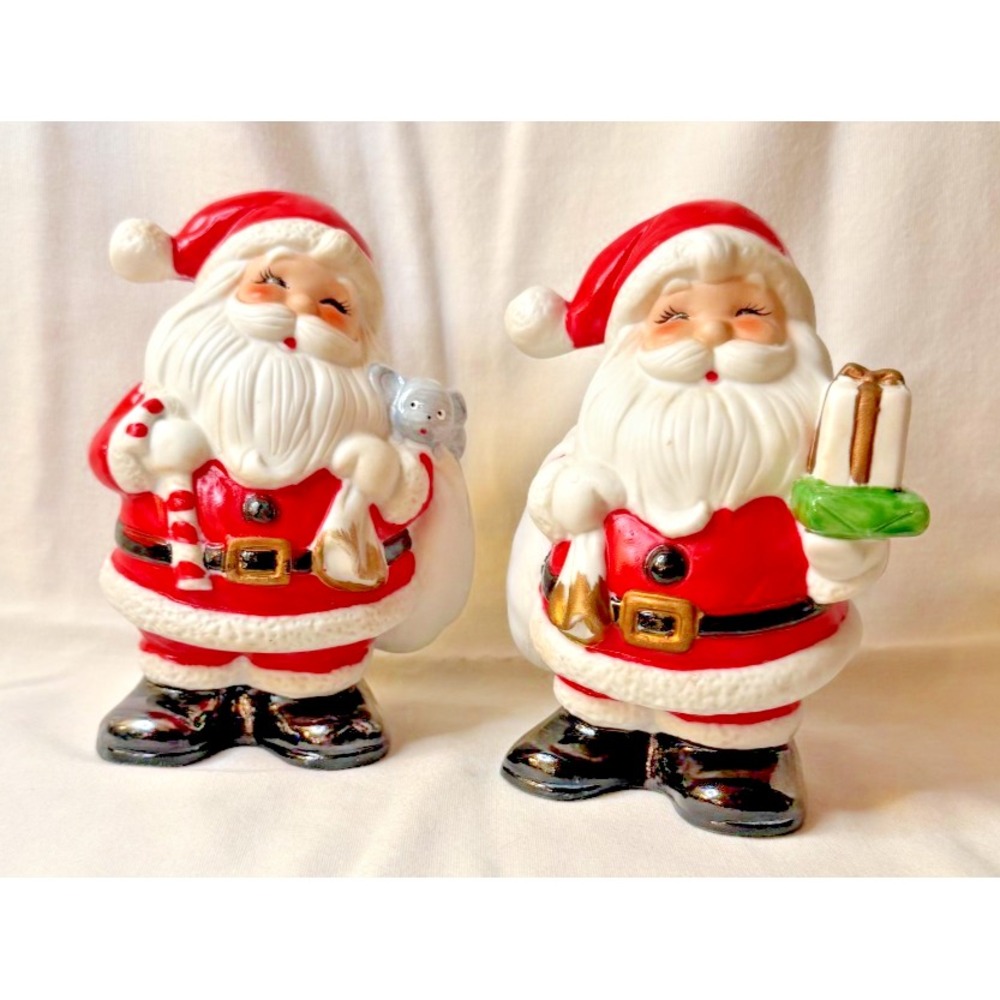 Vintage Homco Santa Claus Ceramic Coin Bank Pair of 2 (#5212) Christmas Holiday